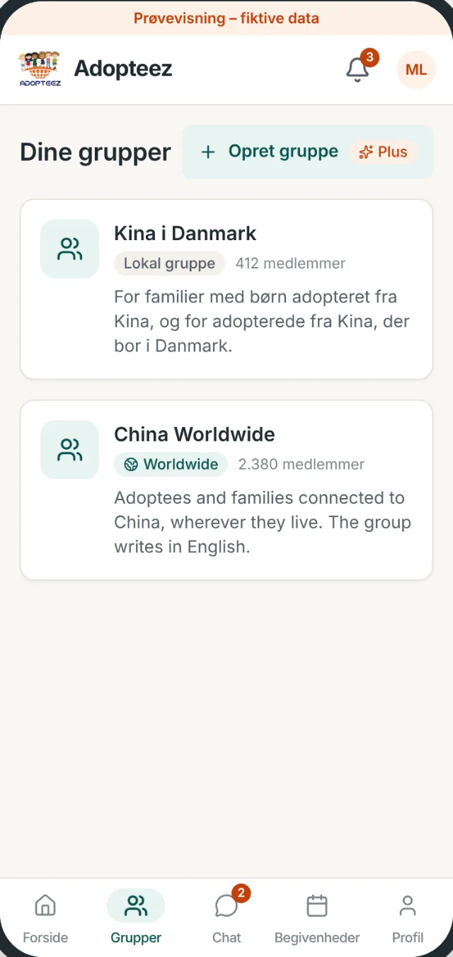 Listen Dine grupper med Kina i Danmark (lokal gruppe, 412 medlemmer) og China Worldwide (Worldwide, 2.380 medlemmer).