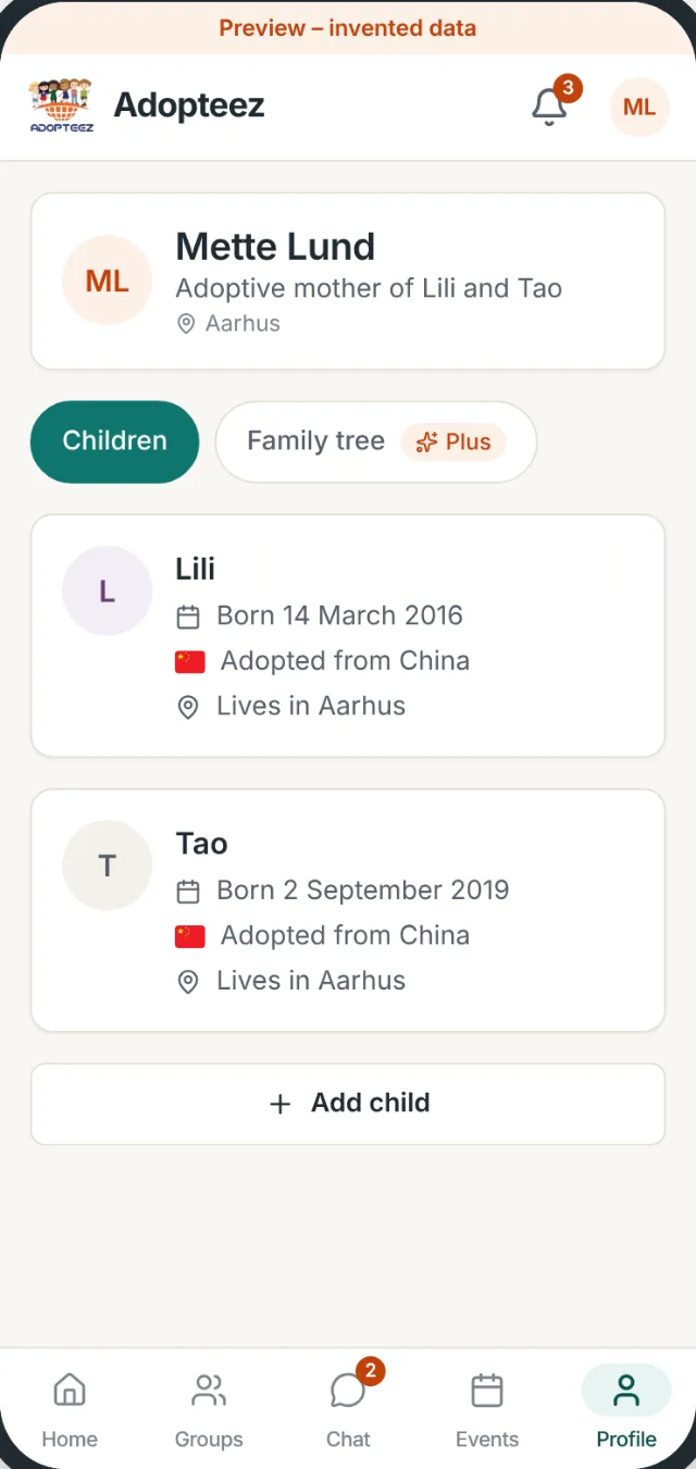The profile of Mette Lund with the children Lili and Tao, both adopted from China and living in Aarhus.